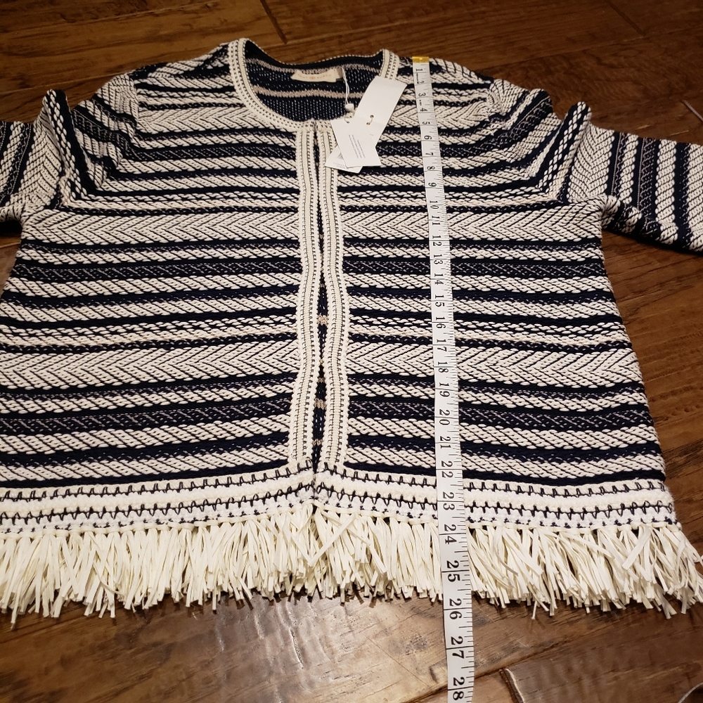 Tory Burch Payton Striped Tweed Fringe Cardigan - Picture 5 of 7